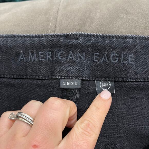 American Eagle Super High-Rise Ultra Wide Leg Jeans Black Denim Sz 12 Short - Picture 6 of 9